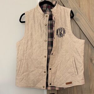 Oatmeal Quilted Reversible Vest with Plaid Lining Size Large